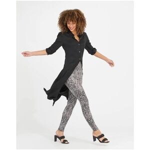 New Spanx Women's Faux Leather Snake Shine Black Grey Leggings Size L‎